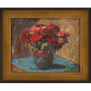 Teodor GROTT (1884–1972), Flowers on a Blue Tablecloth (1956)