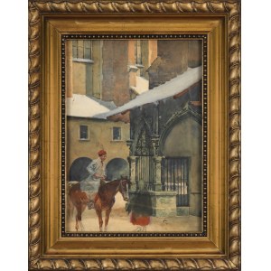 Wojciech KOSSAK e Stanisław TONDOS (attribuito), Il krakowiak e la donna – conversazione in Piazza Mariacka