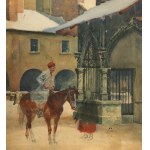 Wojciech KOSSAK e Stanisław TONDOS (attribuito), Il krakowiak e la donna – conversazione in Piazza Mariacka