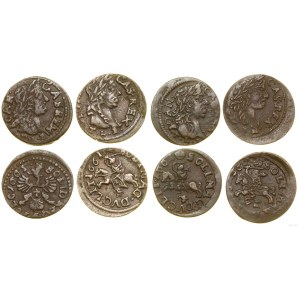 Polska, zestaw: 4 x szeląg miedziany (boratynka), 1661-1666