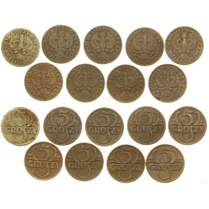 Poland, set: 9 x 5 groszy, 1923–1939, Warsaw