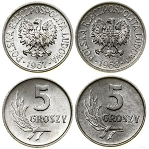 Polen, Set: 2 x 5 Groszy, 1967, 1968, Warschau