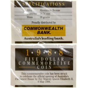 Australie, 5 dollars, 1988, Canberra