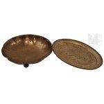 Set of Trays, Platters, Plates, Serving Plates, Brass, Glass, Bamboo, Small Basket