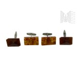 Cufflinks, 2 pairs, with Amber (?)