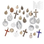 Set of Religious Medals and Crosses, First Holy Communion Keepsake, Our Lady of Częstochowa, Pontifical Society of the Holy Childhood