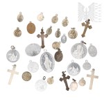 Set of Religious Medals and Crosses, First Holy Communion Keepsake, Our Lady of Częstochowa, Pontifical Society of the Holy Childhood