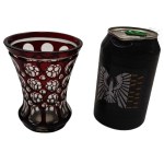 Transparent Red Glass Vase with an Optical Illusion
