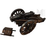 Large, Heavy Cannon Model, Metal and Wood, with Accessories, Ramrod, and Shell Crate
