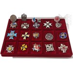 Set of 20 REPLICAS of Badges in a Display Case: 19th Volhynian Uhlan Regiment, 28th Kaniów Rifle Regiment, 26th Greater Poland Uhlan Regiment, 14th Jazłowiec Uhlan Regiment, 59th Greater Poland Infantry Regiment, 6th Kaniów Uhlan Regiment, 1st Legion Uhla