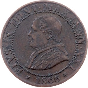 Pius IX, 1/2 soldo, 1866 r., Rzym