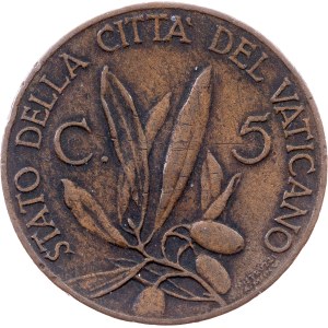 Pius XI, 5 centesimi, 1930 r., Rzym