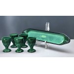 Set of egg cups with a tray, made of malachite glass—second half of the 20th century