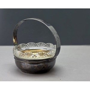 Sucrier argenté en forme de panier avec un insert en cristal - Sandrik, première moitié du XXe siècle.
