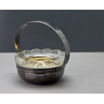 Silver-plated sugar bowl in the shape of a basket with a crystal insert — Sandrik, first half of the 20th century