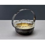 Silver-plated sugar bowl in the shape of a basket with a crystal insert — Sandrik, first half of the 20th century