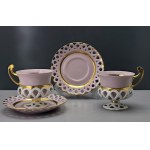 A pair of pink-and-white porcelain cups - Byzantium - Chodov - 1960s