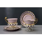 A pair of pink-and-white porcelain cups - Byzantium - Chodov - 1960s