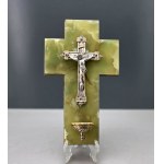 Antique holy water font in the shape of a cross—onyx and silver-plated brass—first half of the 20th century