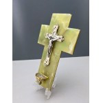 Antique holy water font in the shape of a cross—onyx and silver-plated brass—first half of the 20th century