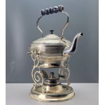 Ornate silver-plated bulier with a heater—tea kettle—first half of the 20th century