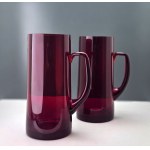A pair of ruby-red glass mugs - Vintage from the 1980s