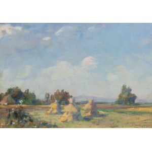 Mieczysław Serwin-Oracki, Haystacks in a Meadow in Kąty, 1965
