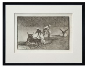 Francisco Goya, Zwodzą byka płachtą na arenie, z cyklu 