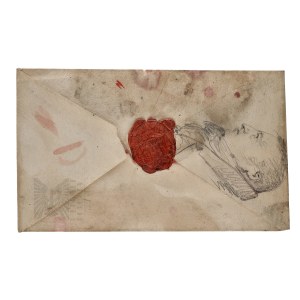 [A CARICATURE OF NAPOLEON?] Luiza of Hohenzollern, née Radziwiłł (?) (1770, Berlin – Berlin, 1836) – ca. 1815 - Drawing on an Envelope, Royal Secret Chancellery of the Minister of Justice (Prussia, Napoleonic Period, Poznań, Sphragistics, Seal, Caricature