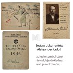 [RESCUE OF THE JEWS — ALEKSANDER ŁADOŚ COLLECTION — 1891 Lviv — Warsaw 1963] ID cards: City Tax Office ID card (1935), PSL Membership Card (1946), and New Year’s Postcard (1942), (Ładoś Group, Bern Group, Diplomacy, Polish Str