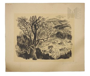 red. Laryssa Mitzner i Andrzej Rudziński - 1954 - Plansza z: Polska Grafika Współczesna 37 reprodukcji (Pejzaż, Krajobraz)