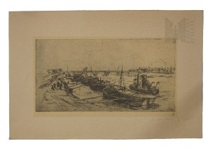 [WARSZAWA] red. Laryssa Mitzner i Andrzej Rudziński - 1954 - Plansza z: Polska Grafika Współczesna 37 Reprodukcji (Port, Krajobraz, Rzeka, Łódź)