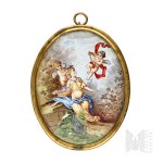 France(?) - Unknown Artist - 18th century - Depiction of a Woman in the Company of Two Putti, Porcelain (Rococo, French Culture, Miniature)