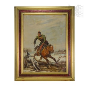 Unknown Artist (Munich School) - 19th century - On the Hunt, Oil on Canvas (Hunting Scene, Hunting with Dogs, Hunting Dog, Hunting)
