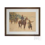 Stanisław Prauss (1902, Kielce – Kielce, 1967) – Poland – General Dionizy Czachowski with His Aide-de-Camp, January Uprising of 1863–64, Watercolor on Paper (January Uprising, Battle Scene, Head of the Sandomierz Province of the National Government)