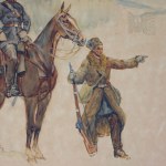 Stanisław Prauss (1902, Kielce – Kielce, 1967) – Poland – General Dionizy Czachowski with His Aide-de-Camp, January Uprising of 1863–64, Watercolor on Paper (January Uprising, Battle Scene, Head of the Sandomierz Province of the National Government)