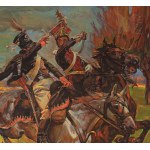 H. Grochowski, based on Wojciech Kossak: Skirmish Between a Guard Light Cavalryman and a Prussian Hussar, Acrylic on Board (Napoleon, Imperial Guard Light Cavalry, 1st Prussian Leibhussar Regiment, Napoleonic Wars)