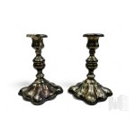 [WARSAW SILVERWARE] Norblin - 19th century - Pair of Silver-Plated Candlesticks (Table Candlesticks, Historic Interiors, Eclecticism, Tableware, Warsaw-Wola, Varsaviana)