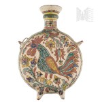 [HUTSUL CERAMICS] Kazimierz Woźniak (Drohobych 1909–1990) Small Vase – Bottle with a Rooster (Hutsul Region, Hutsul Art, Pokuttya, Oława, Carpathians, Pottery)