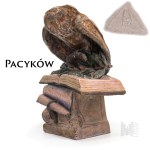 [PACYKÓW] Aleksander Lewicki’s Faience and Terracotta Factory in Pacyków—1912–1939—“Testimonium” Owl Figurine, Terracotta (Wisdom, Athena, Knowledge, Library)