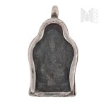 [BUDDHISM] Thailand - 19th/20th century - Buddhist amulet with an image of Phra Somdej in a silver setting (Phra Somdej Buddha, Bangkok)