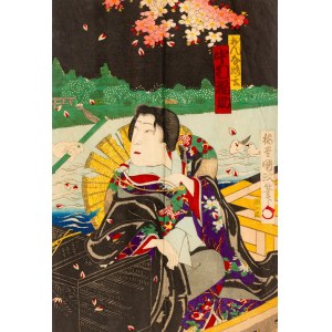 Toyohara Kunichika, Nighttime Cherry Blossom Viewing on a Boat, Meiji period