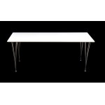 Desk with a white lacquered wood top and a steel frame