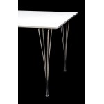 Desk with a white lacquered wood top and a steel frame