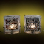 Fratelli Toso Pair of thick-walled glass table lamps with a central polychrome murrina decoration - Murano