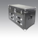 Celeste Dell'Anna (design by) Black-printed leather trunk with steel accents, three-drawer front