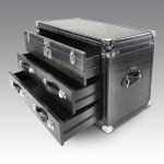 Celeste Dell'Anna (design by) Black-printed leather trunk with steel accents, three-drawer front
