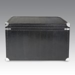 Celeste Dell'Anna (design by) Black-printed leather trunk with steel accents, three-drawer front