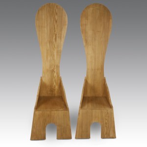 Mario Ceroli Two wooden armchairs from the Mobili nella Valle series, manufactured by Poltronova - Italy