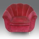 Pair of burgundy velvet shell-shaped armchairs in the Gio Ponti style